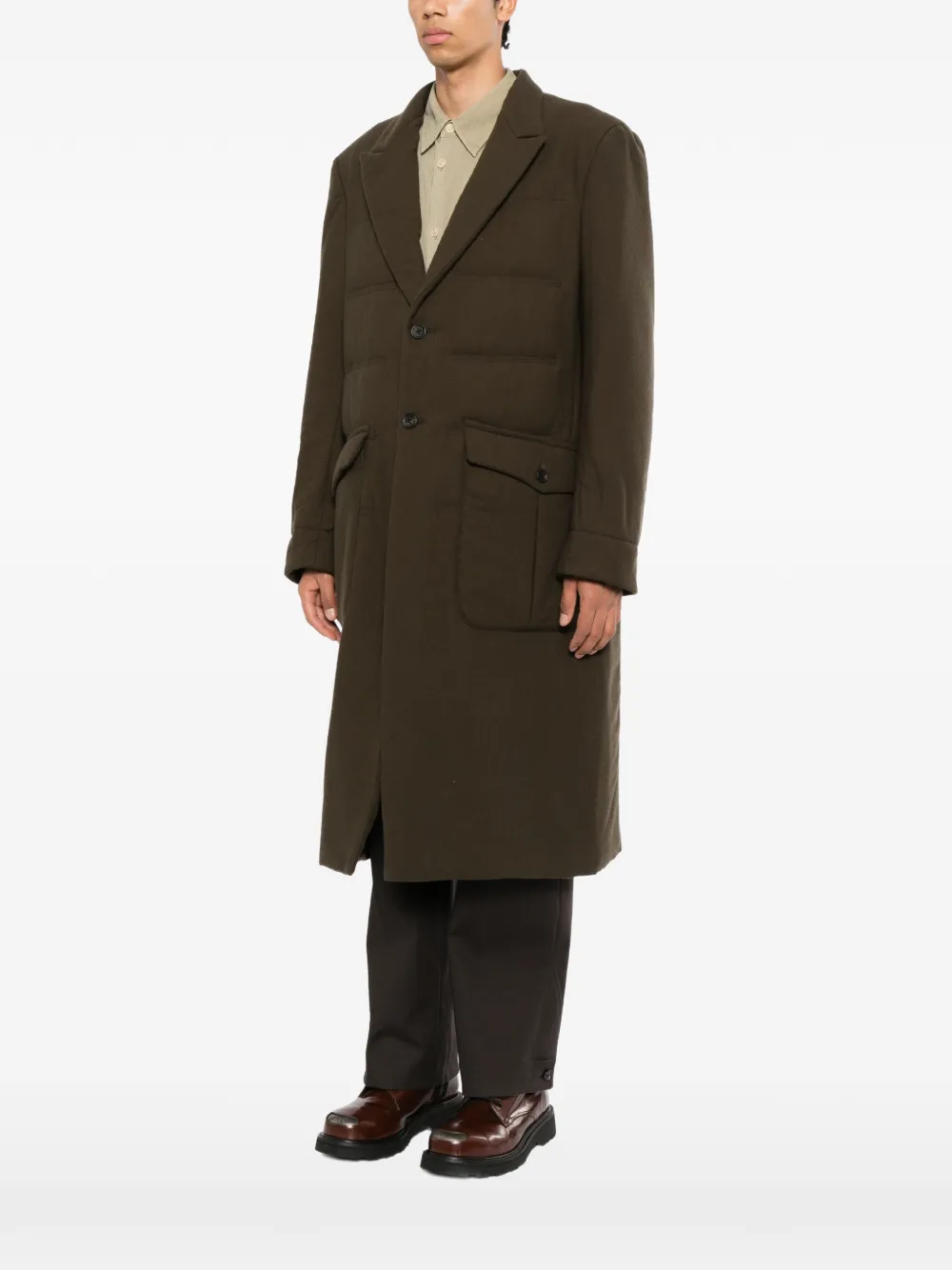 Yohji Yamamoto Gewatteerde jas met twee knopen Groen