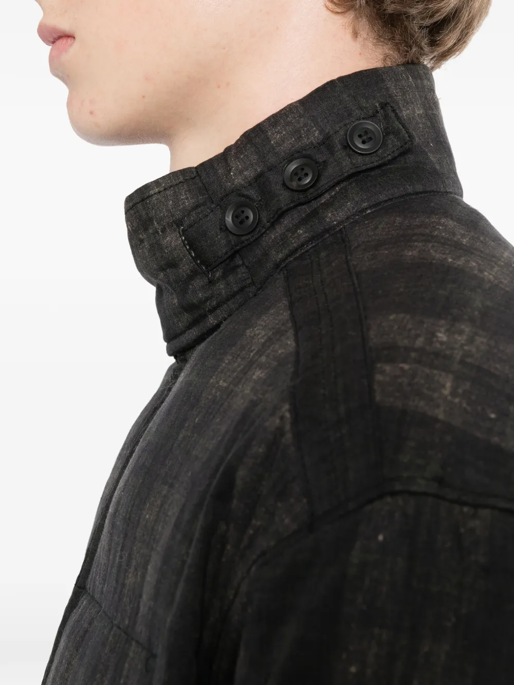 Yohji Yamamoto Madras Ink geruit gewatteerd overhemd Zwart