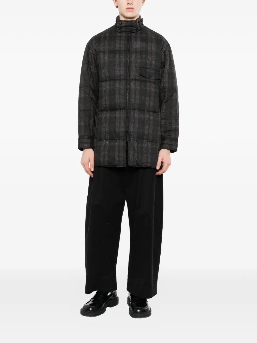 Yohji Yamamoto Madras Ink geruit gewatteerd overhemd Zwart