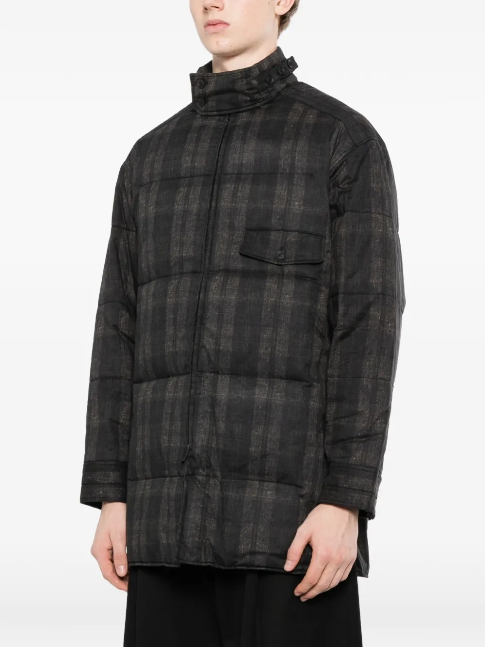 Yohji Yamamoto Madras Ink geruit gewatteerd overhemd Zwart