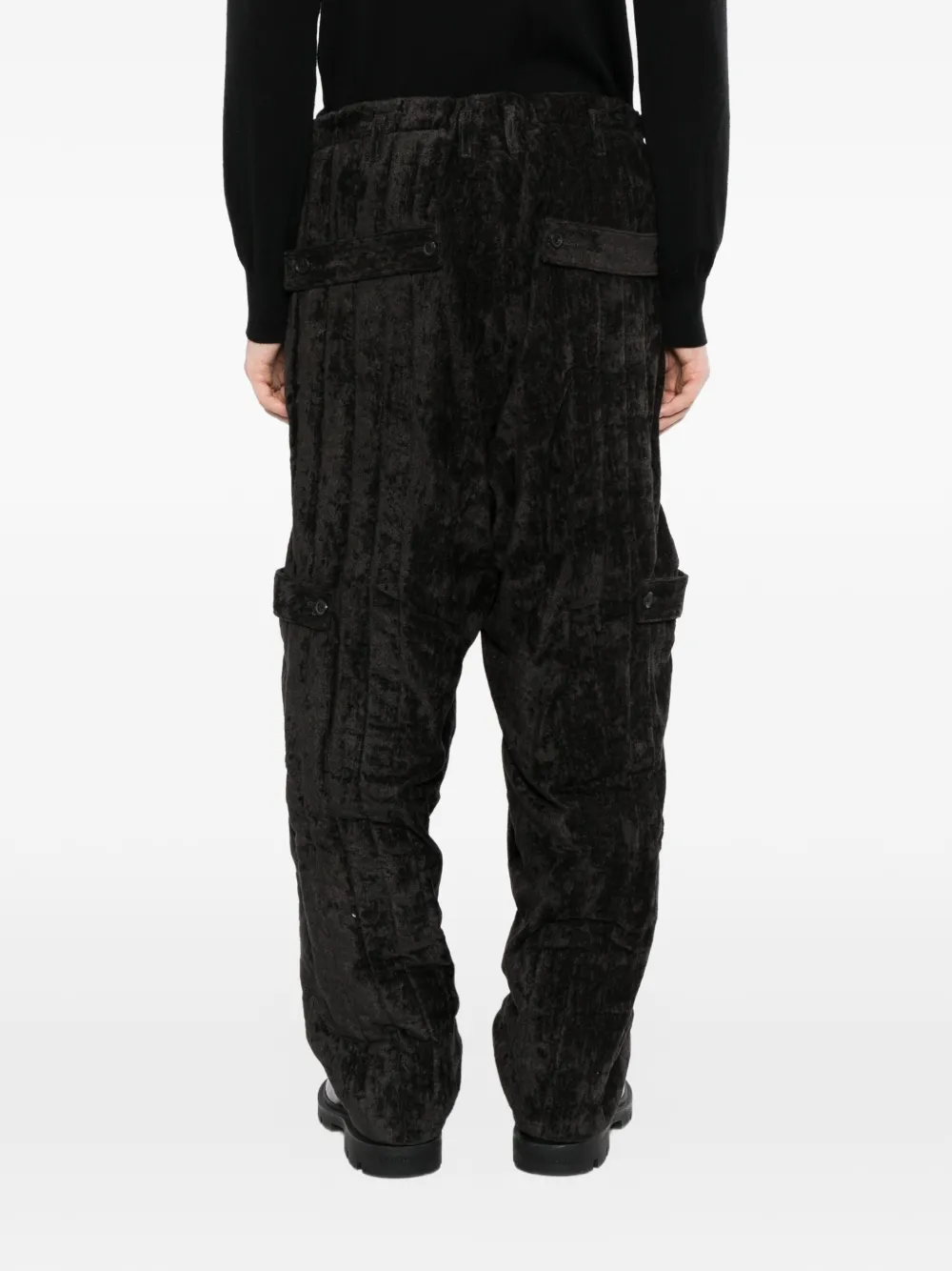 Yohji Yamamoto Gewatteerde broek van linnenfluweel met banddetail Grijs