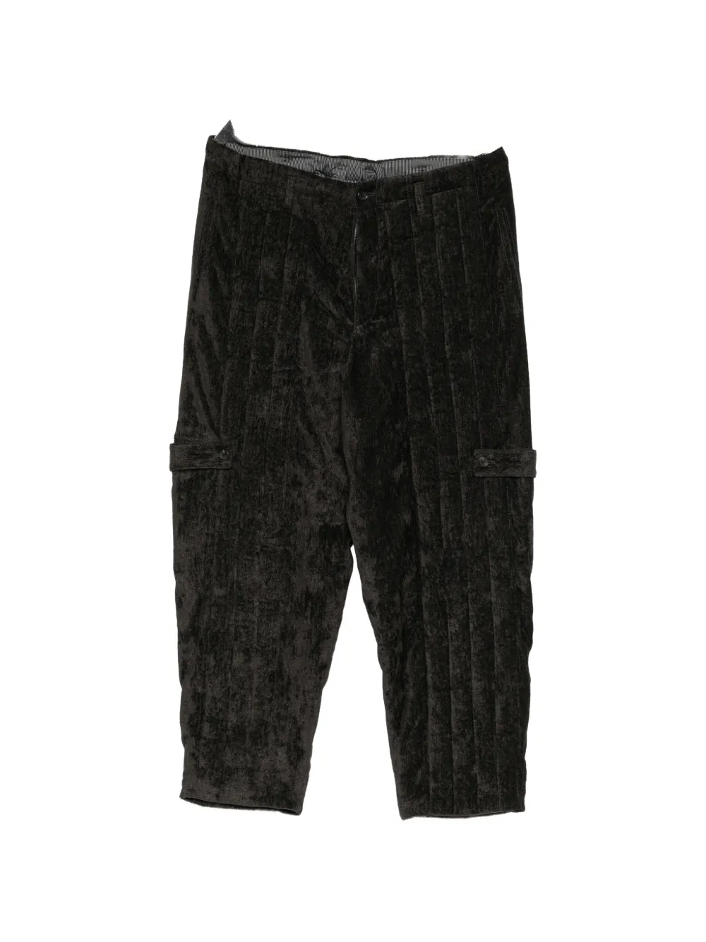 Yohji Yamamoto linen velvet tab-detail padded trousers