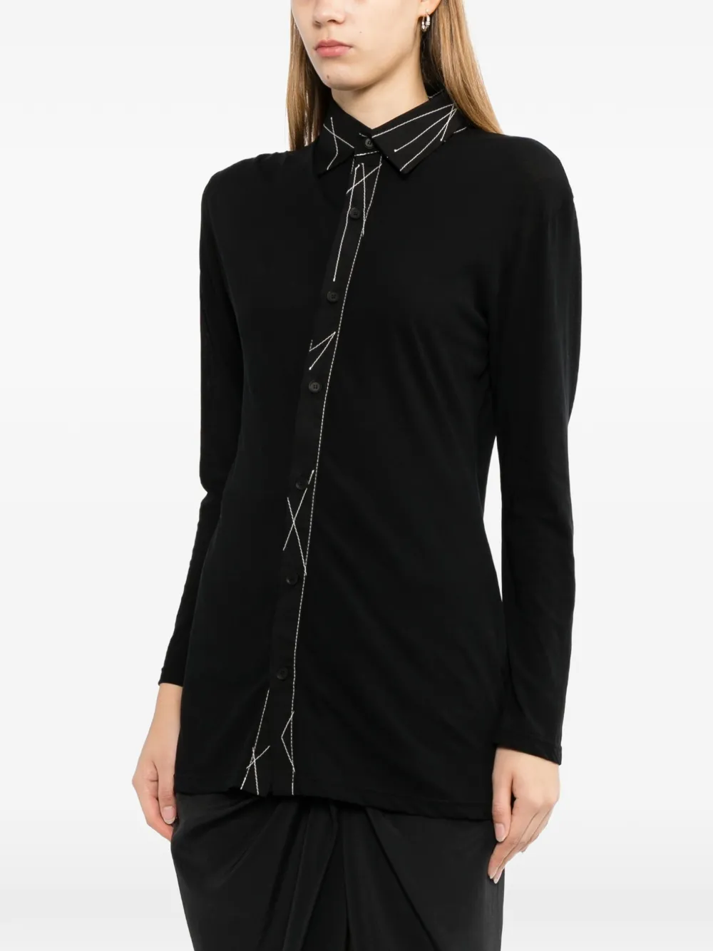 Yohji Yamamoto Blouse met lange mouwen en gekleurde stiksels Zwart