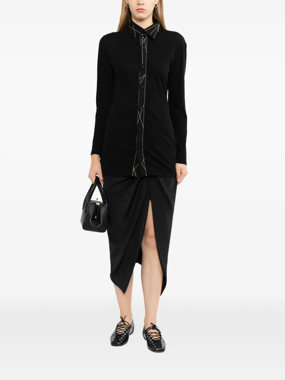 Yohji Yamamoto Blouse met lange mouwen en gekleurde stiksels Zwart