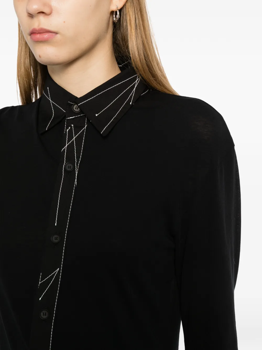 Yohji Yamamoto Blouse met lange mouwen en gekleurde stiksels Zwart