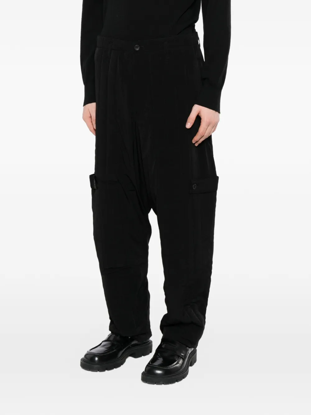 Yohji Yamamoto Gewatteerde cargobroek met banddetail Zwart