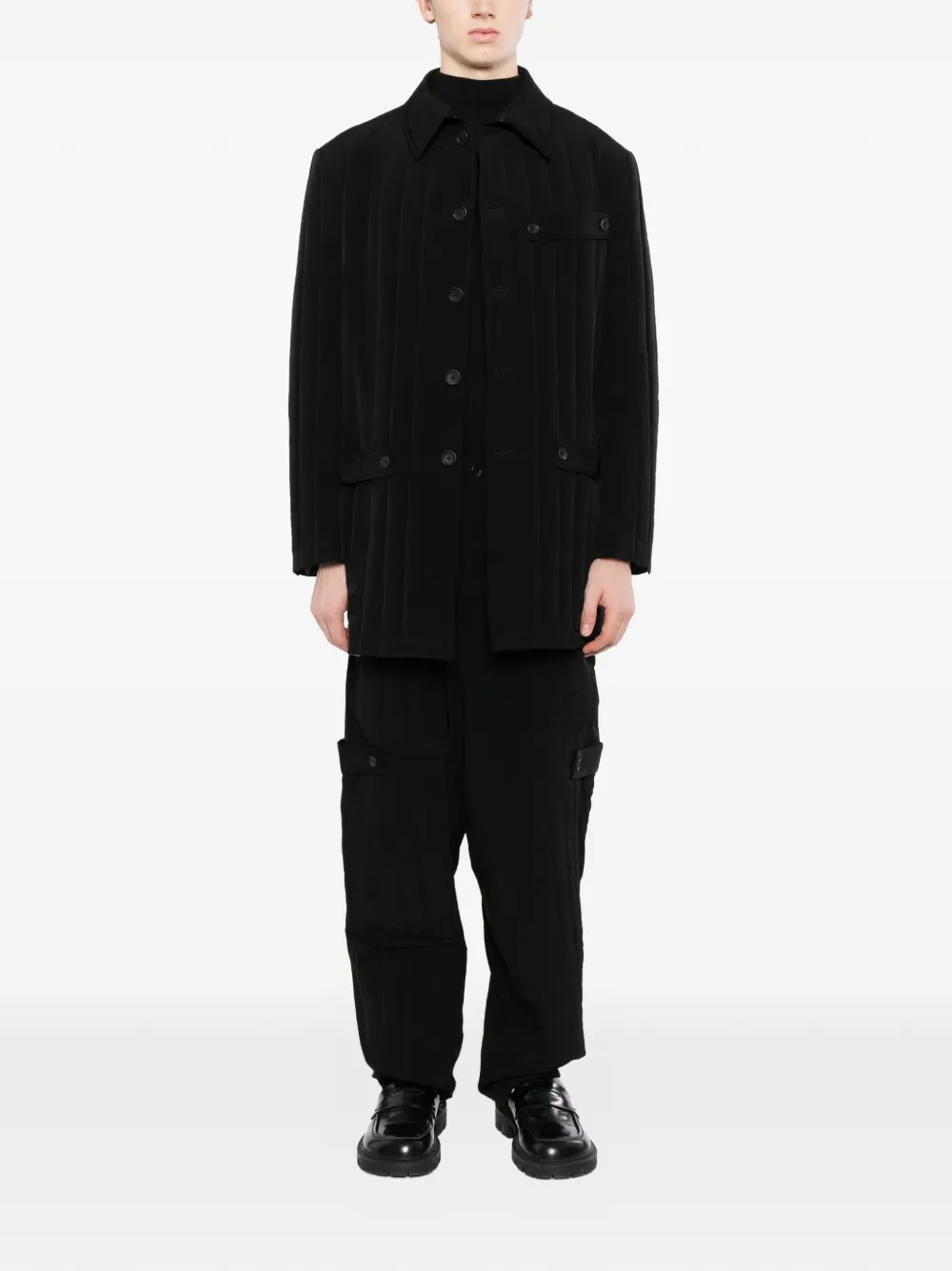 Yohji Yamamoto Gewatteerde cargobroek met banddetail Zwart