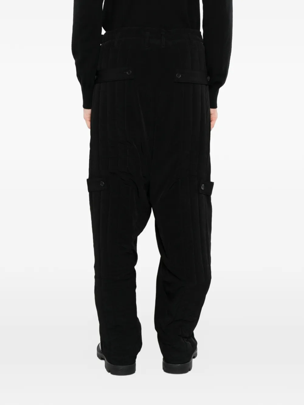 Yohji Yamamoto Gewatteerde cargobroek met banddetail Zwart