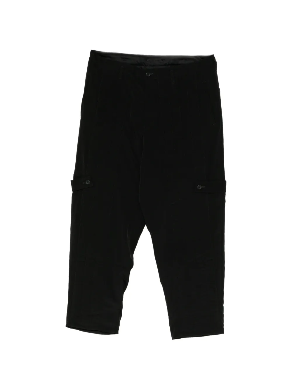 Yohji Yamamoto pantalon cargo matelassé à détail de languette - Noir Yohji Yamamoto pantalon cargo matelassé à détail de languette - Noir