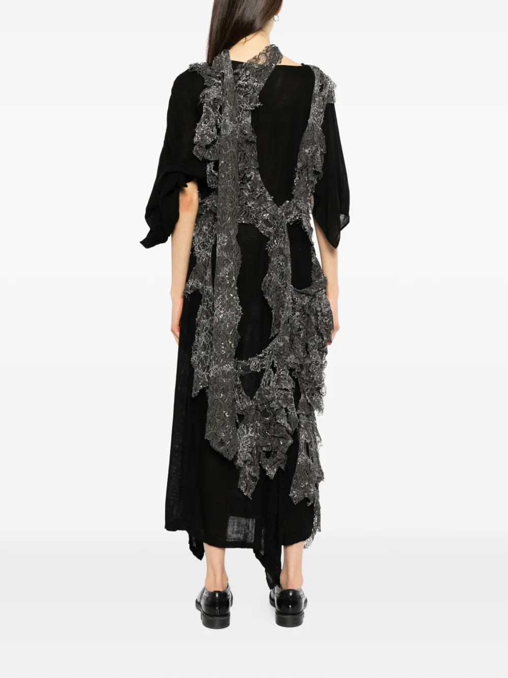 Yohji Yamamoto glittery lace layered dress Zwart