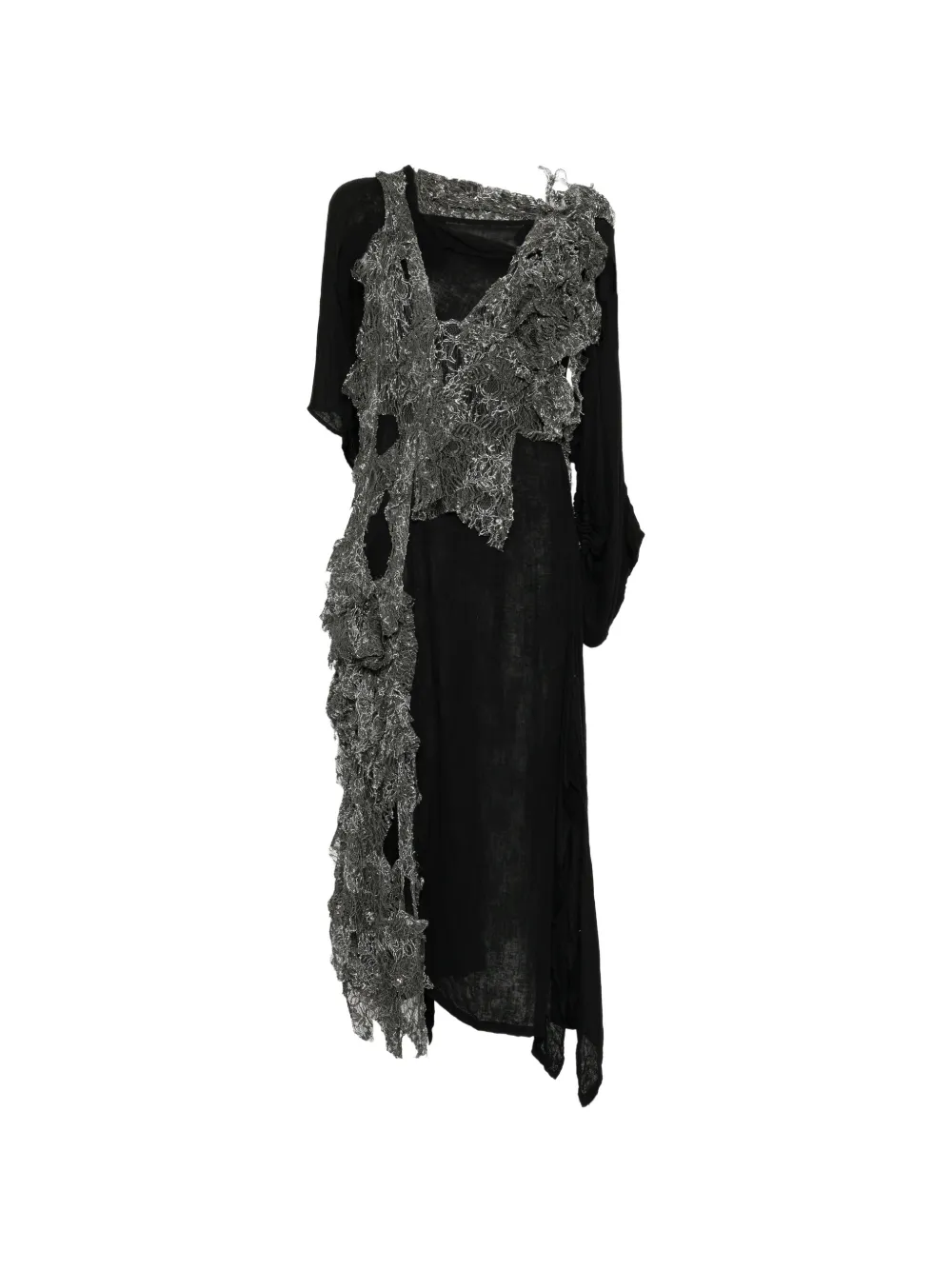 Yohji Yamamoto Abito a strati in pizzo glitterato - Nero