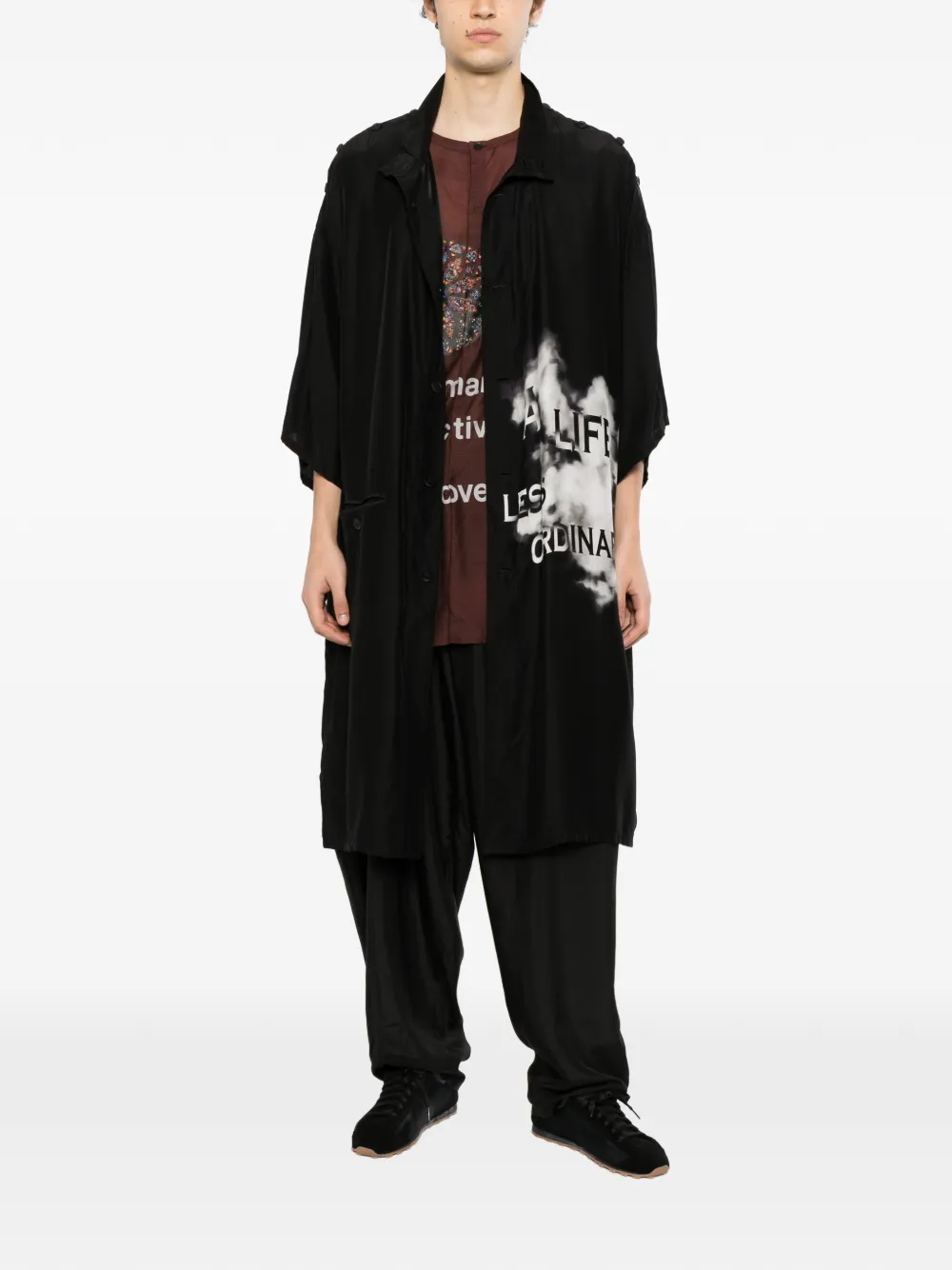 Yohji Yamamoto smoke-print button-up coat Zwart