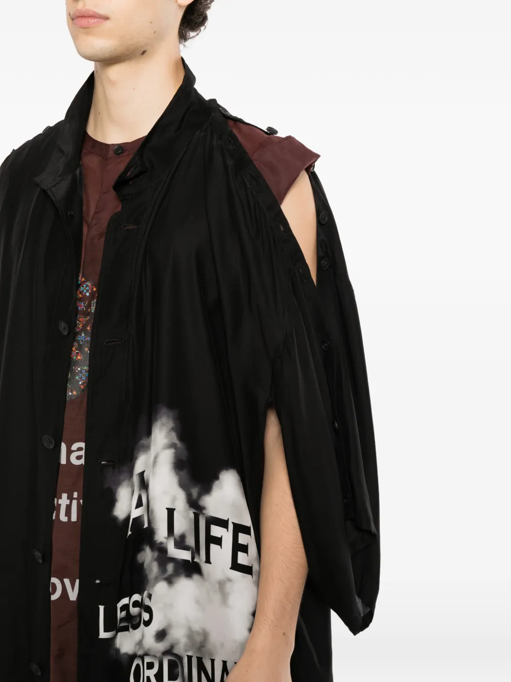 Yohji Yamamoto smoke-print button-up coat Zwart