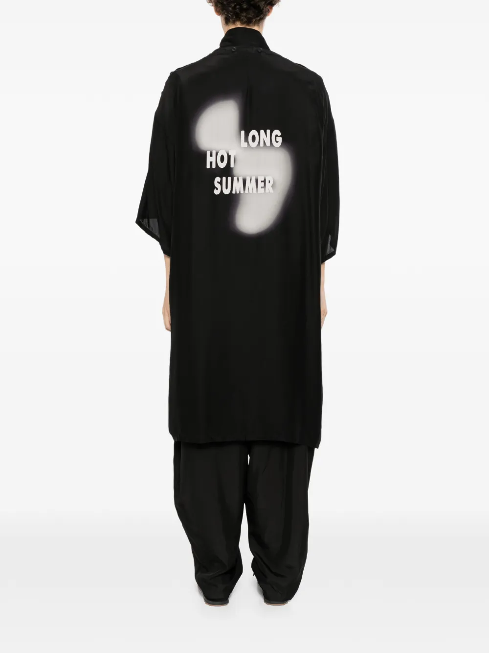 Yohji Yamamoto smoke-print button-up coat Zwart