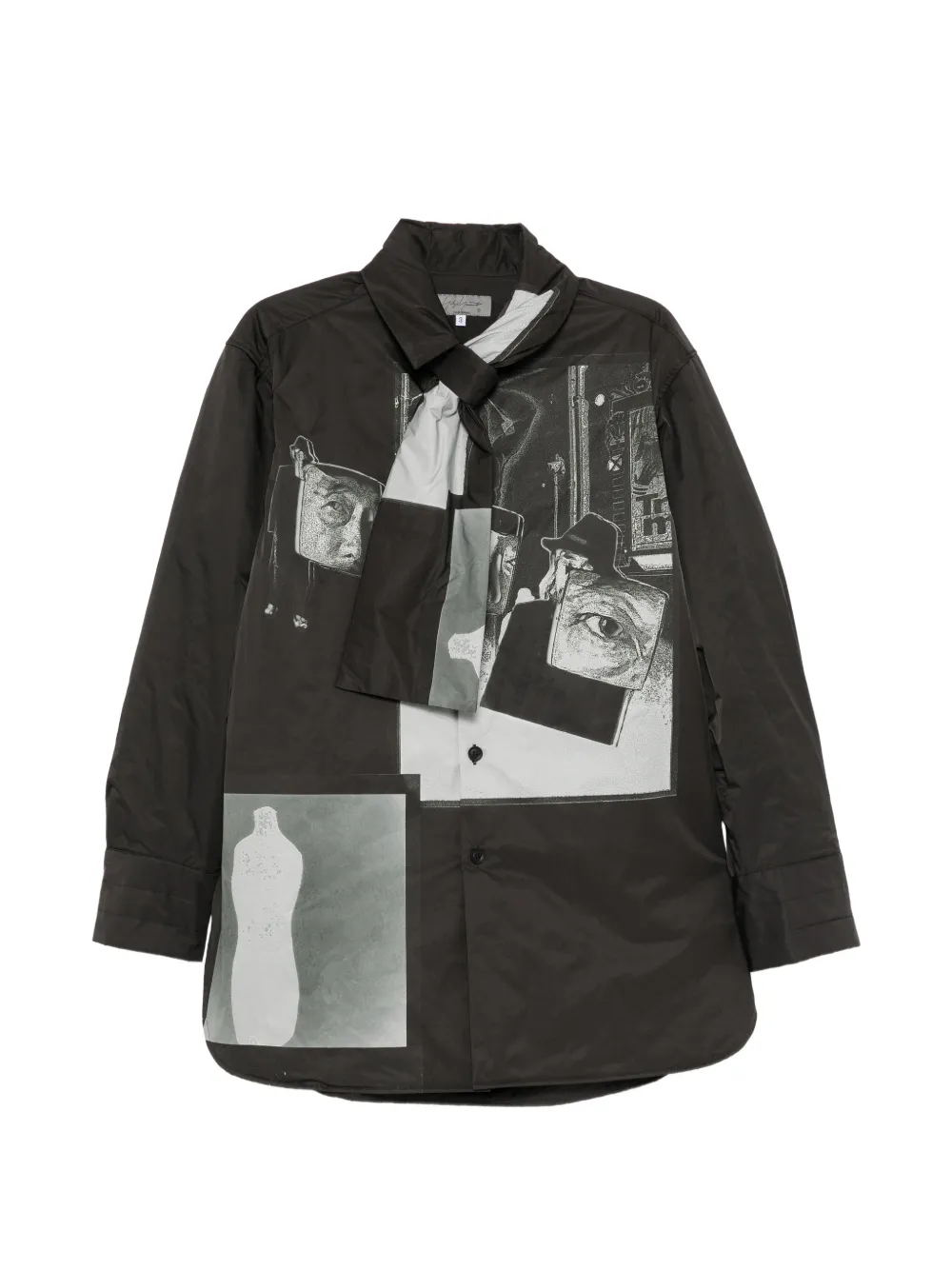Yohji Yamamoto Wattiertes Hemd mit Stola - Schwarz