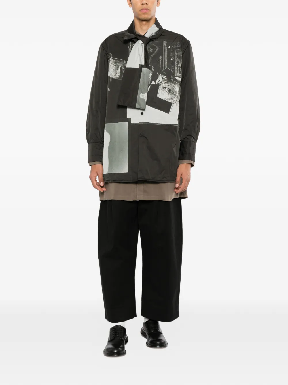 Yohji Yamamoto Gewatteerd overhemd met stola-detail Zwart