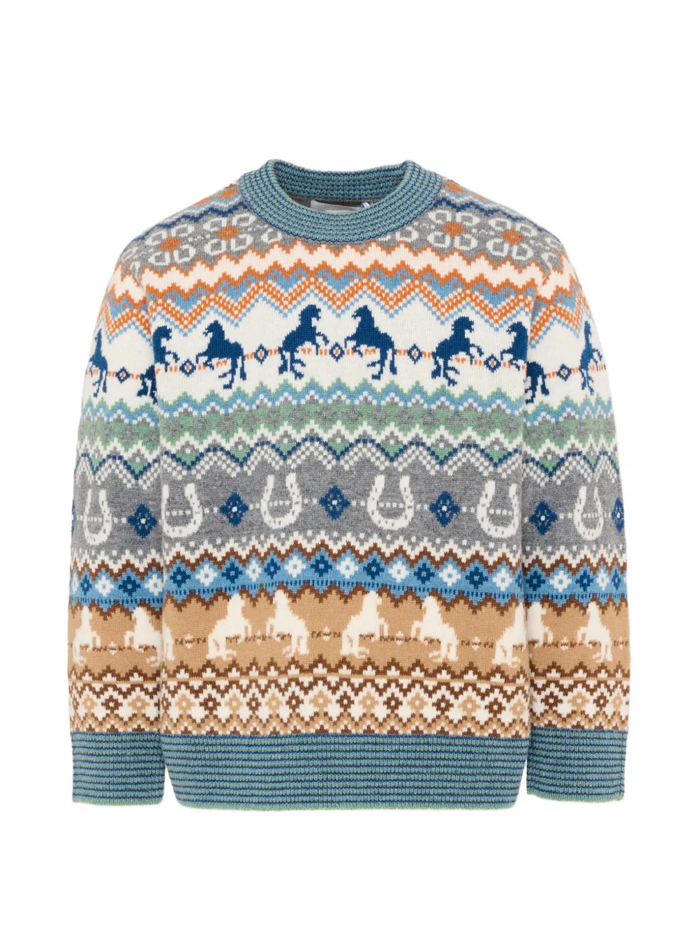 Stella McCartney Kids pull en maille intarsia à motif cheval et motif Fair Isle - Tons neutres Stella McCartney Kids pull en maille intarsia à motif cheval et motif Fair Isle - Tons neutres