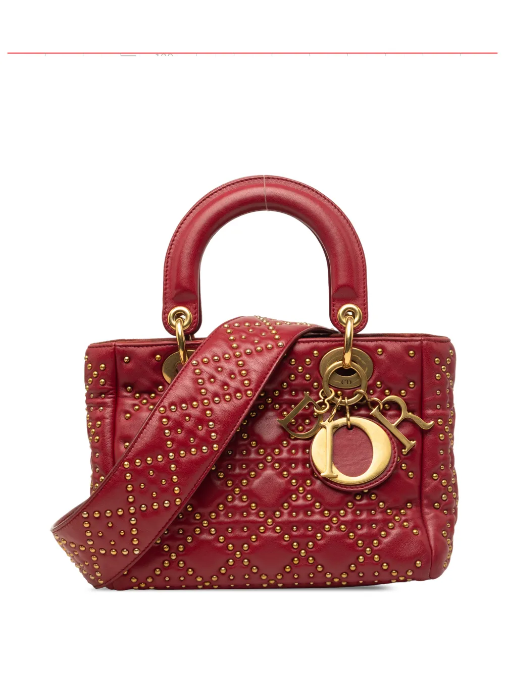 Christian Dior Pre-Owned 2017 mini Cannage Lady Dior Satchel-Tasche mit Nieten - Rot