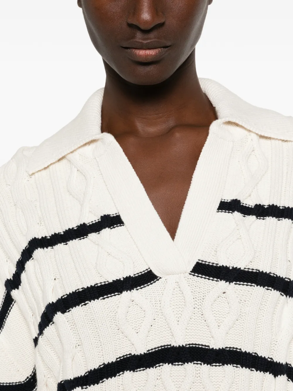 BOSS Gestreepte kabelgebreide trui Beige