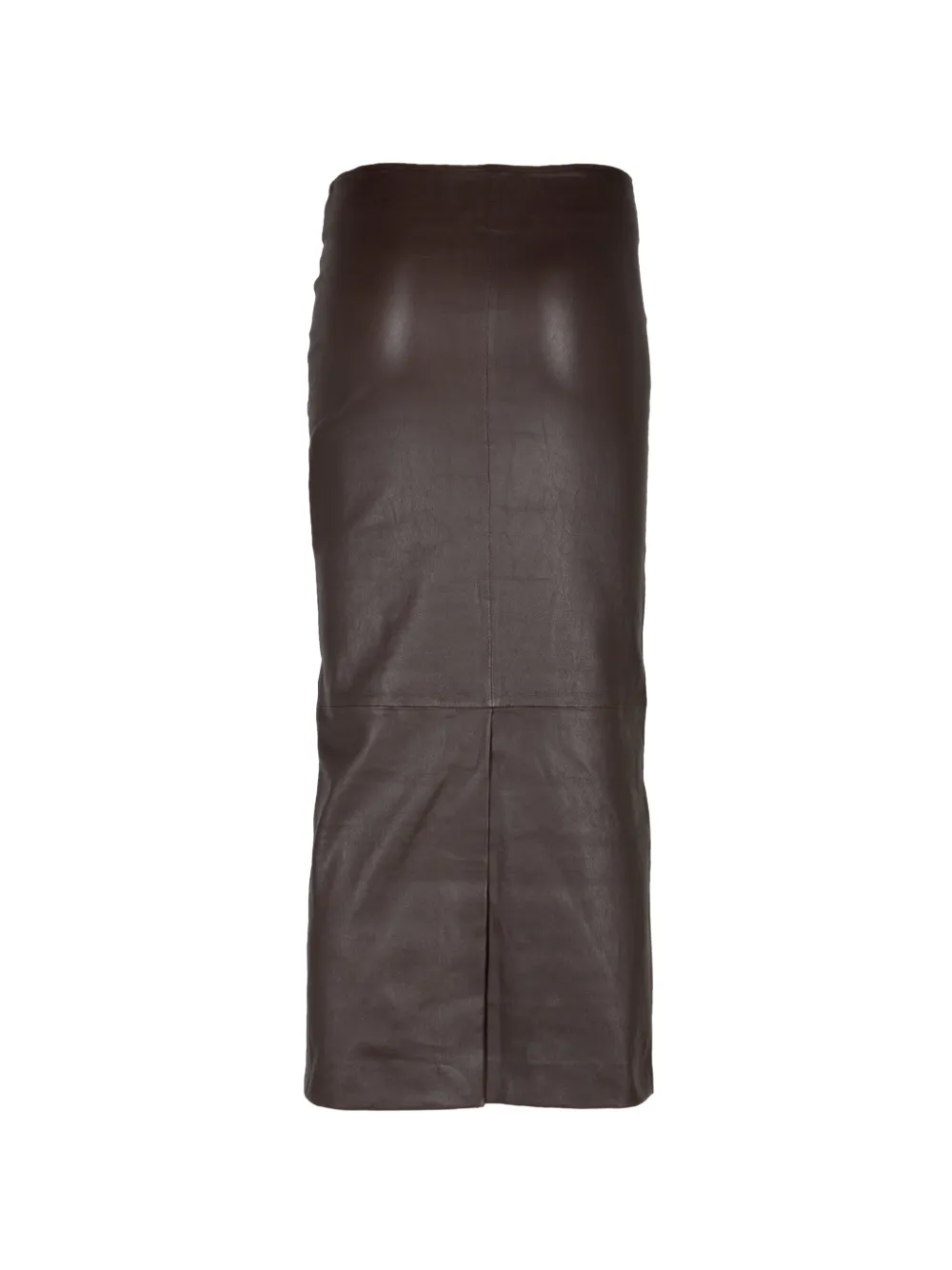 Sprwmn Leather Tube Midi Skirt in Brown, view 2