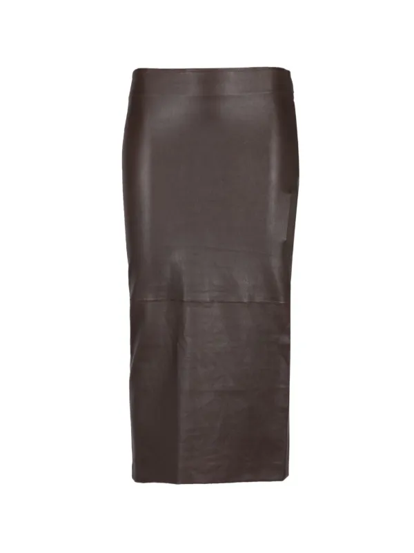 Sprwmn Leather Tube Midi Skirt in Brown