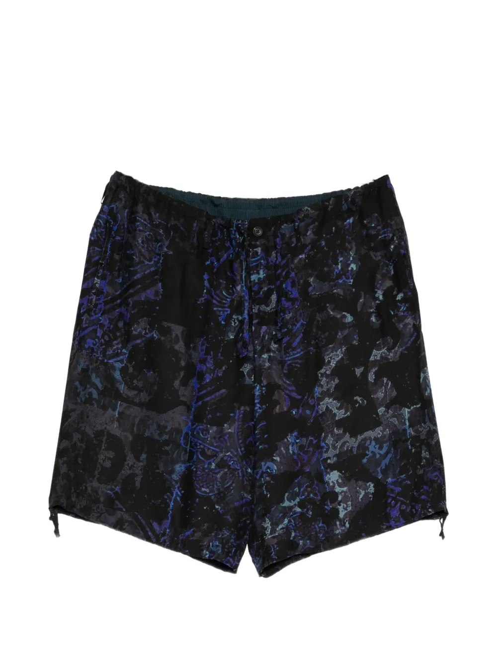 Yohji Yamamoto sea abstract-print single-welt shorts Zwart