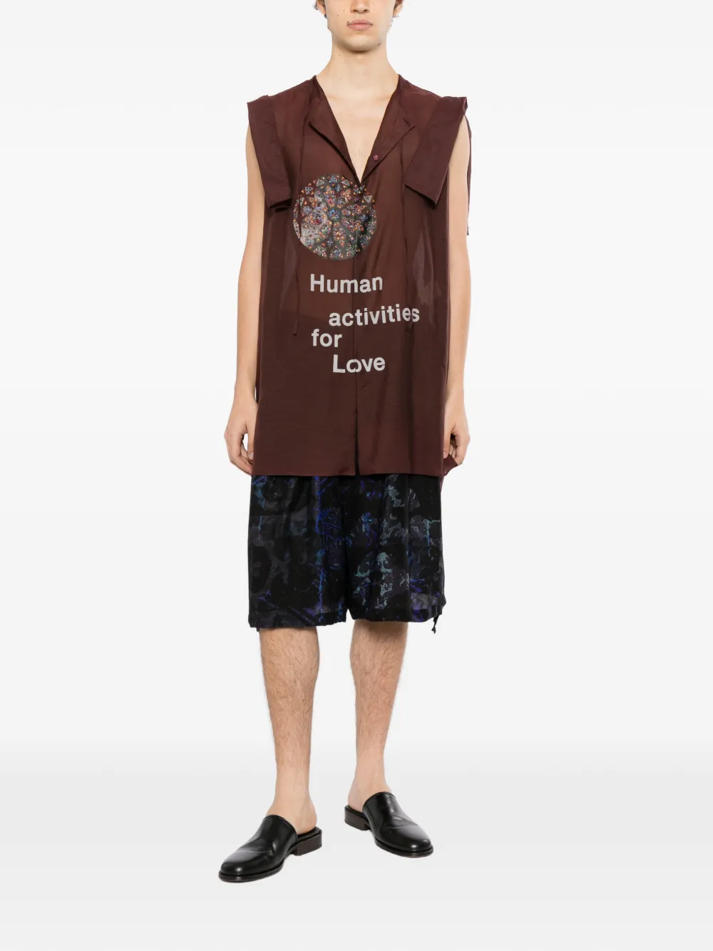 Yohji Yamamoto sea abstract-print single-welt shorts Zwart
