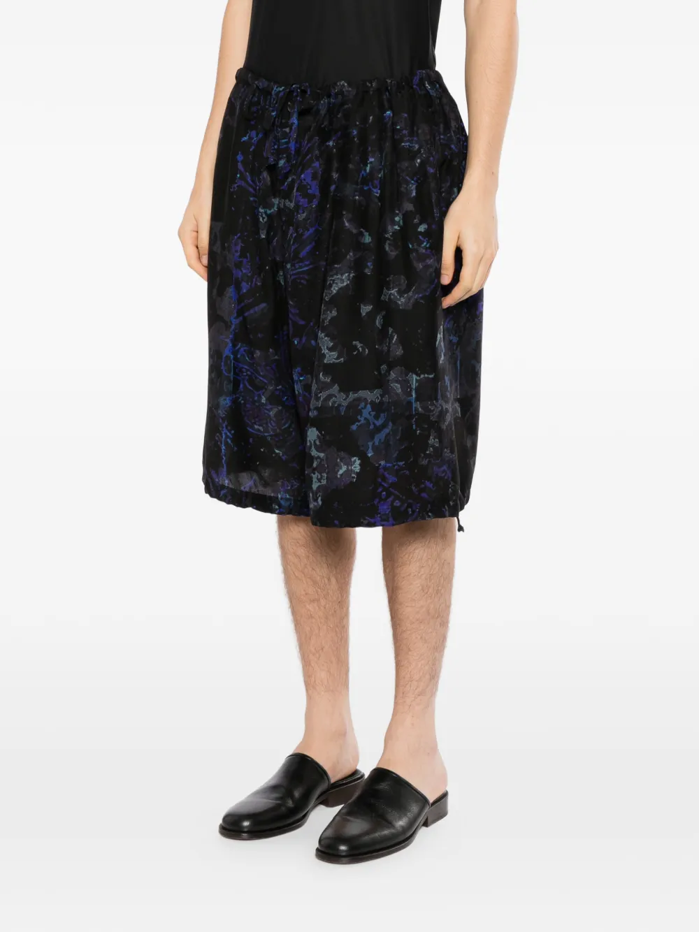 Yohji Yamamoto sea abstract-print single-welt shorts Zwart