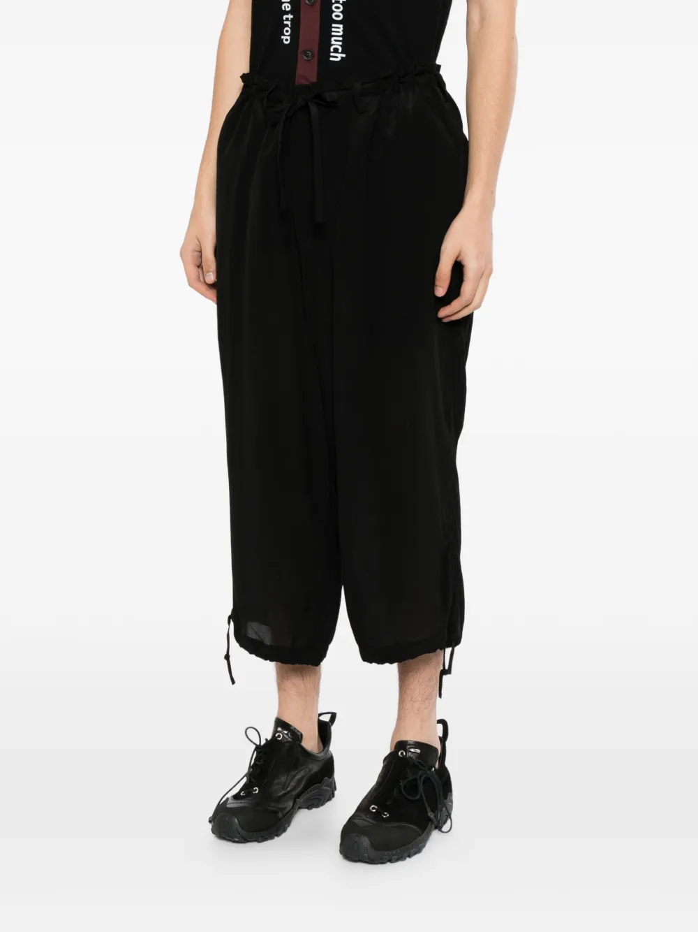 Yohji Yamamoto 12-momme silk drawstring-fastening shorts Zwart