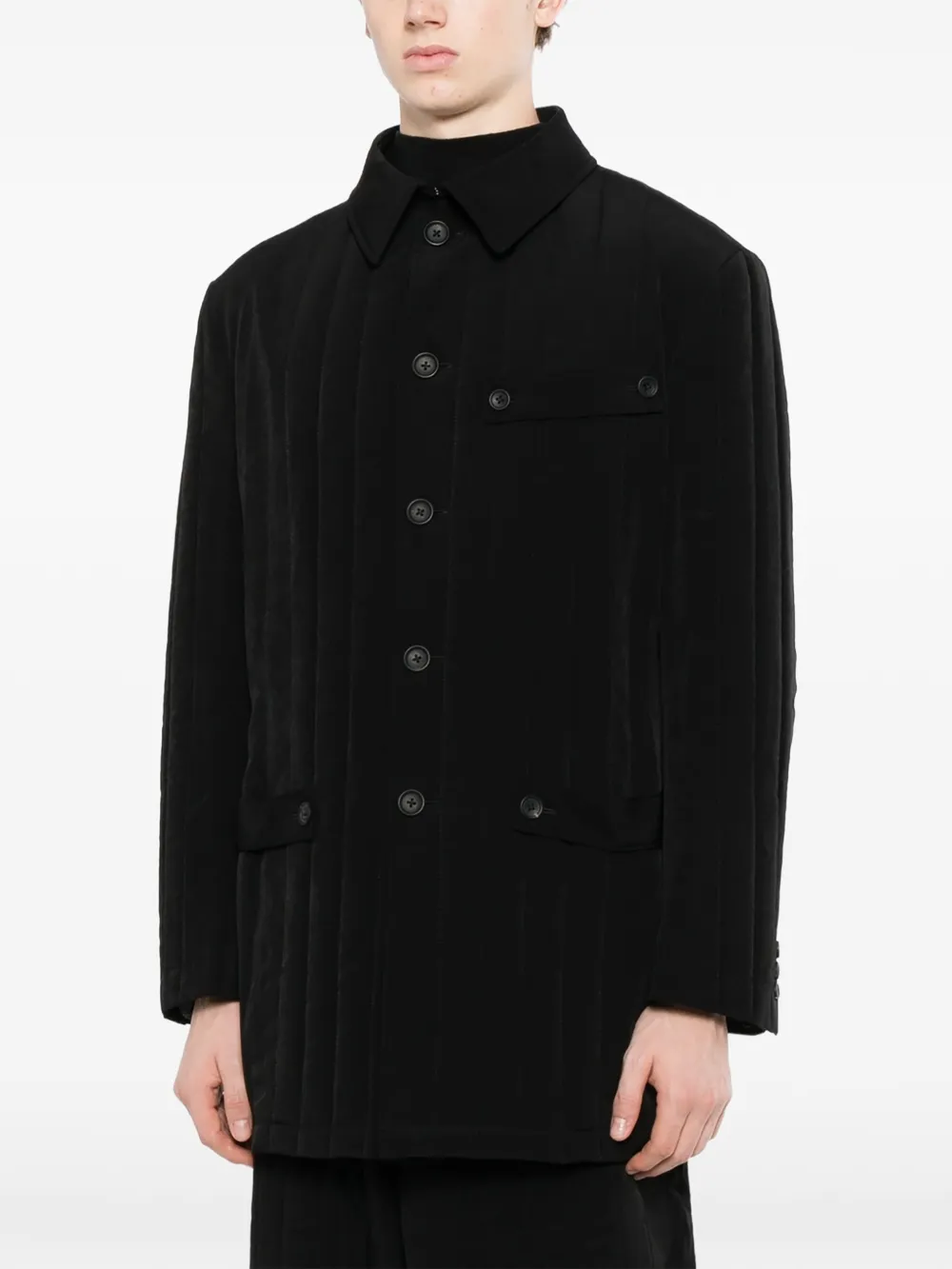 Yohji Yamamoto Gewatteerd jack met banddetail Zwart