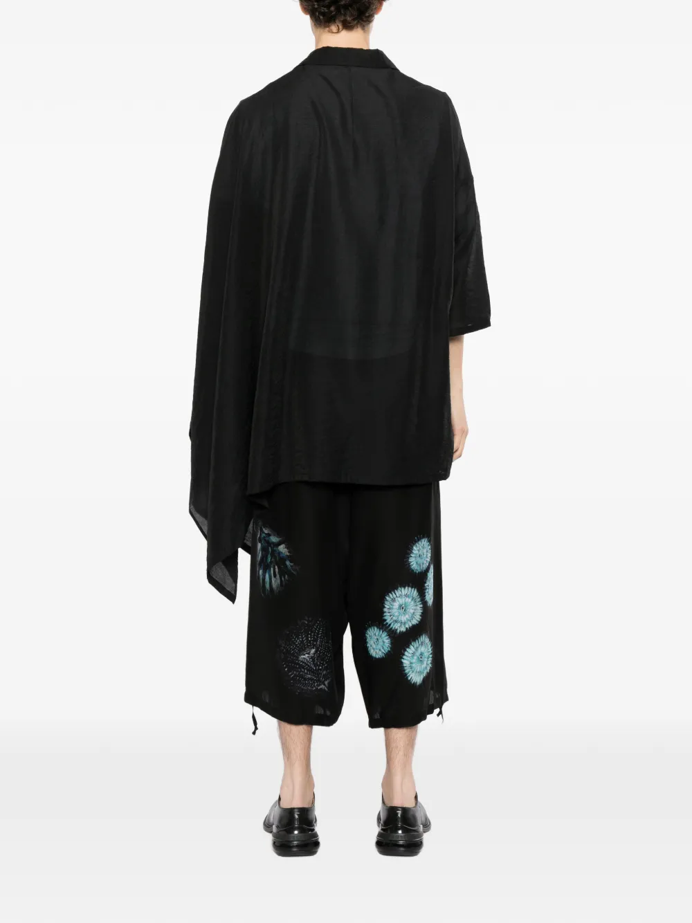 Yohji Yamamoto asymmetric lawn cape shirt Zwart
