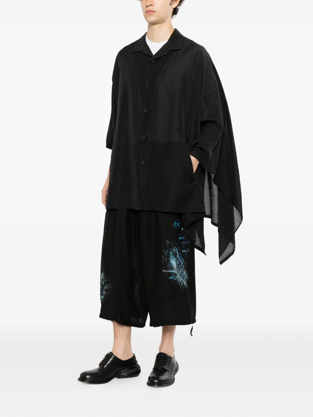 Yohji Yamamoto asymmetric lawn cape shirt Zwart