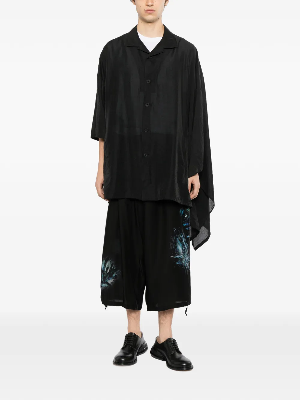 Yohji Yamamoto asymmetric lawn cape shirt Zwart