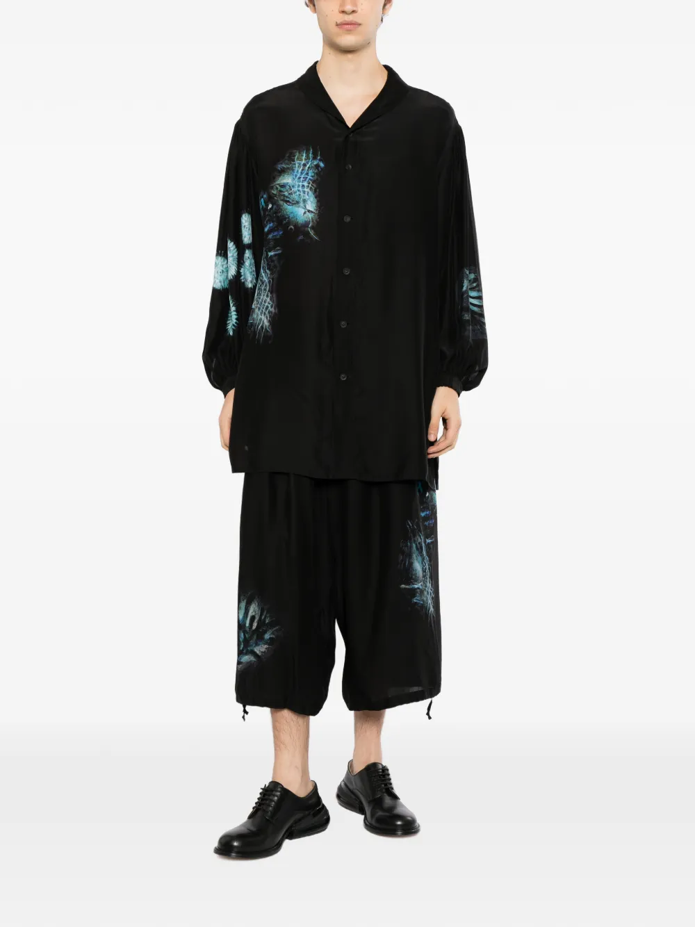 Yohji Yamamoto Sea Creature-print drawstring shorts Zwart