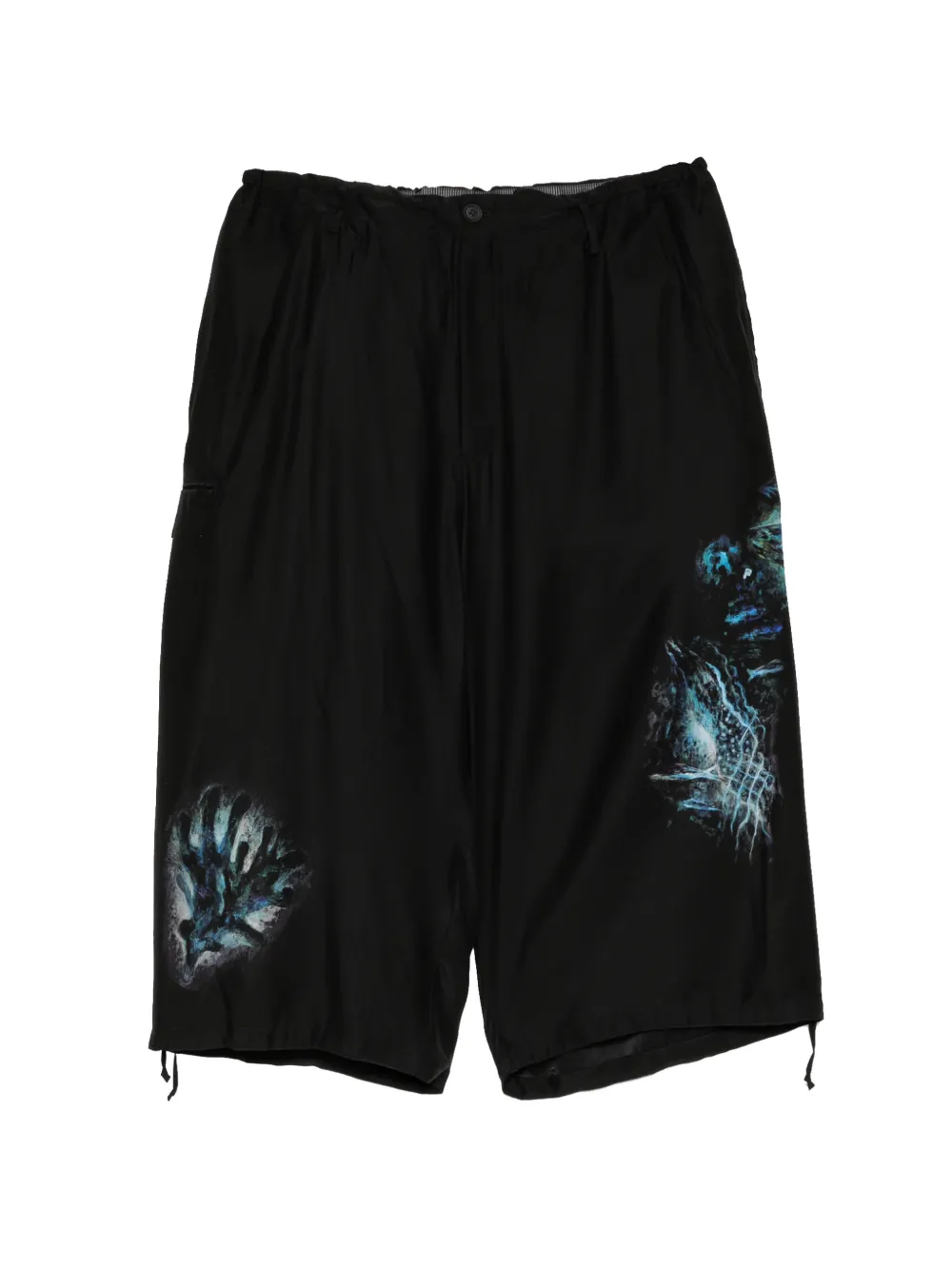 Yohji Yamamoto Sea Creature-print drawstring shorts Zwart