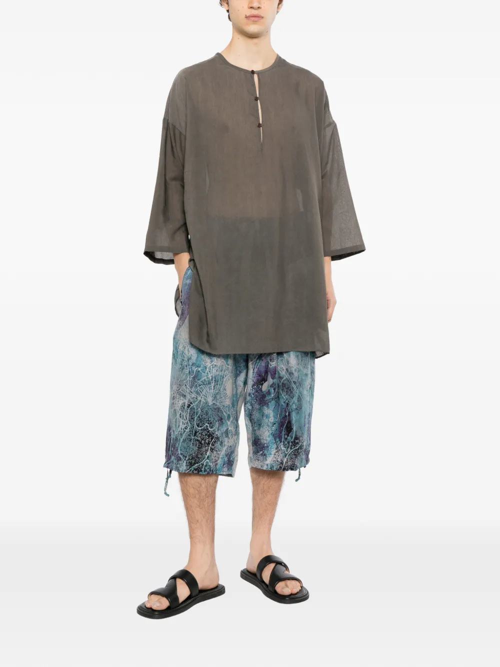 Yohji Yamamoto Sea abstract-print shorts Blauw