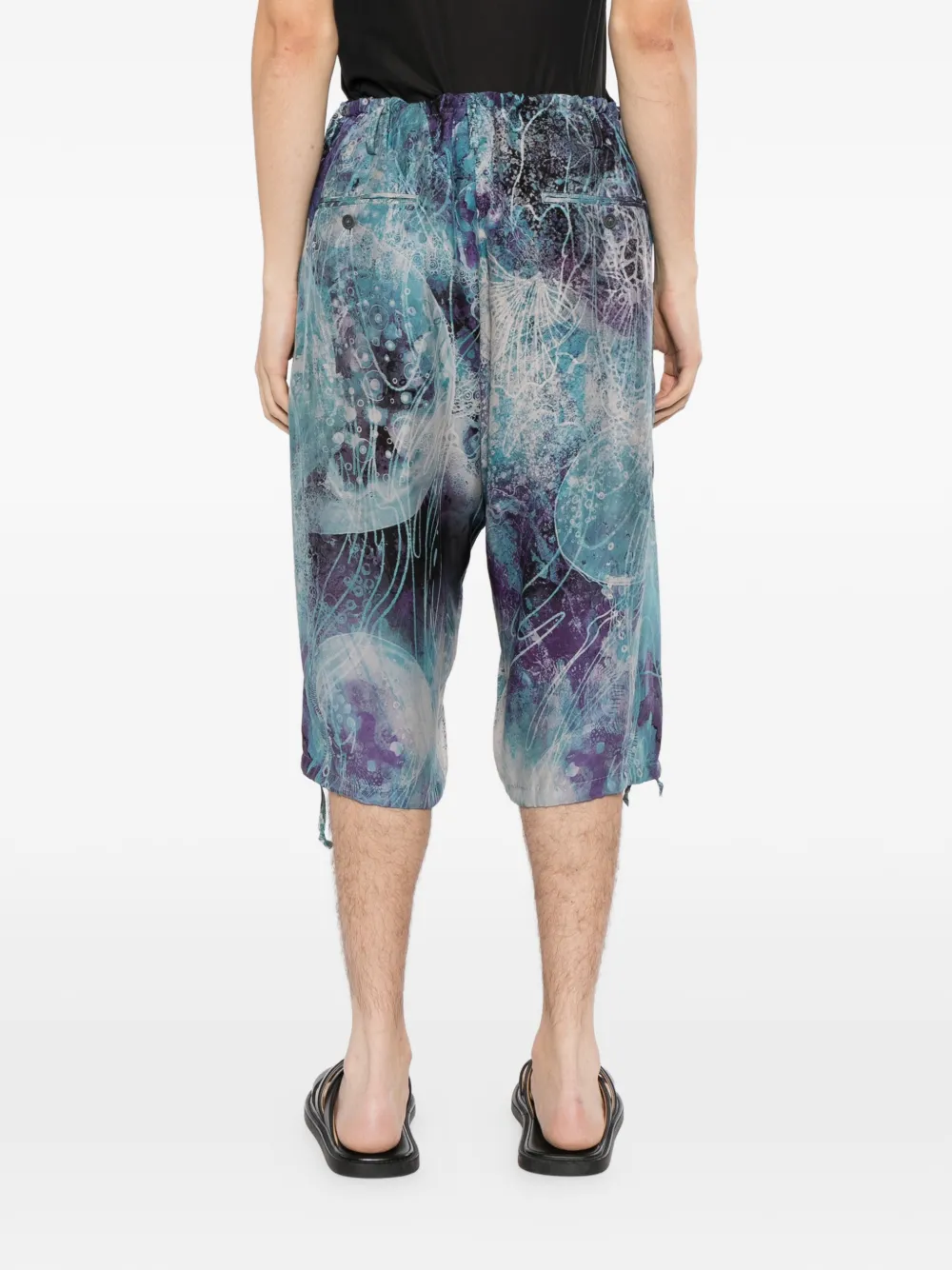 Yohji Yamamoto Sea abstract-print shorts Blauw