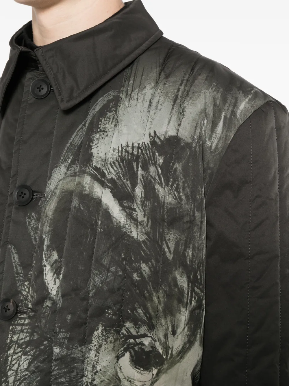 Yohji Yamamoto Rin gewatteerd jack met print Zwart