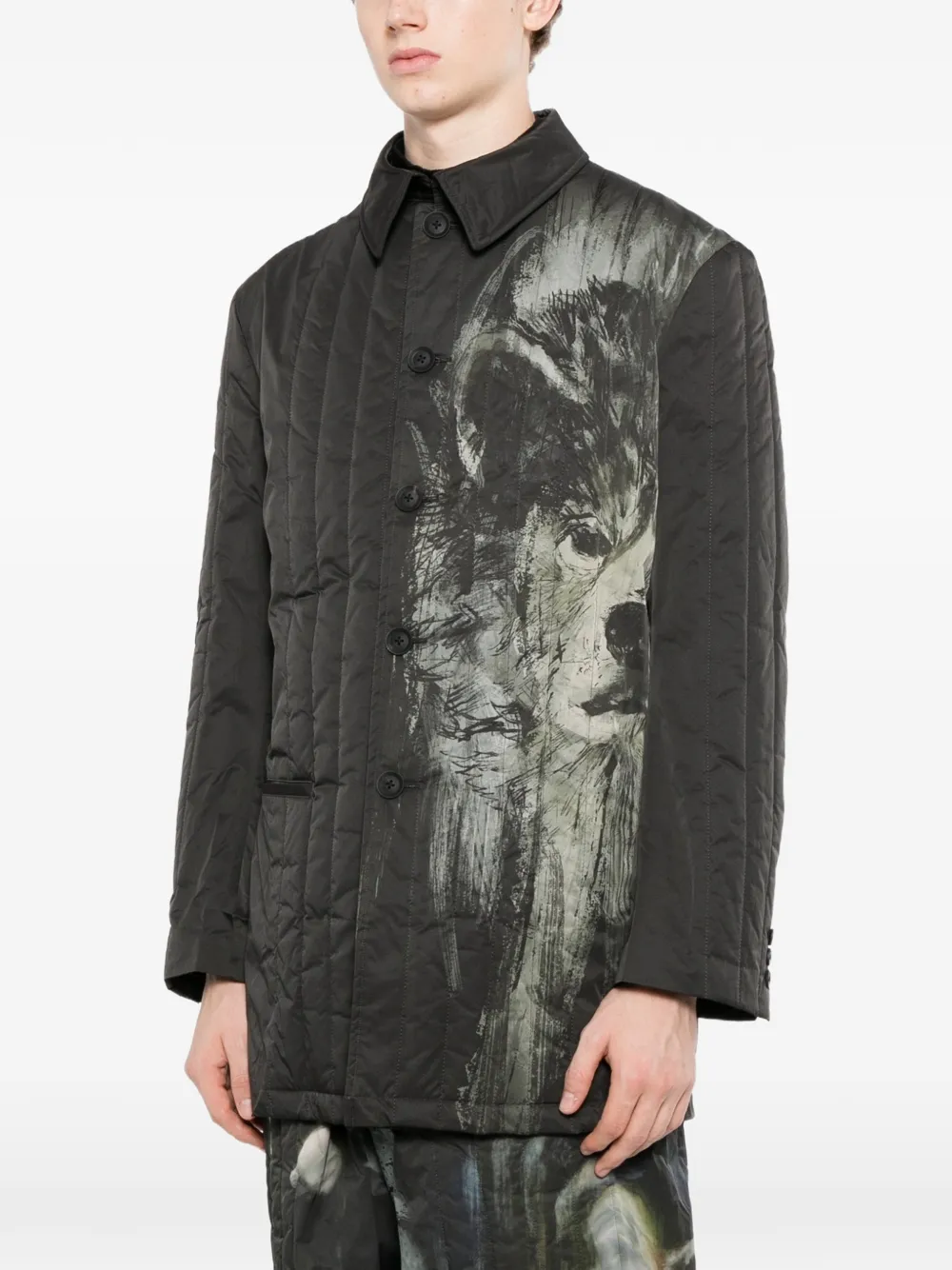 Yohji Yamamoto Rin gewatteerd jack met print Zwart