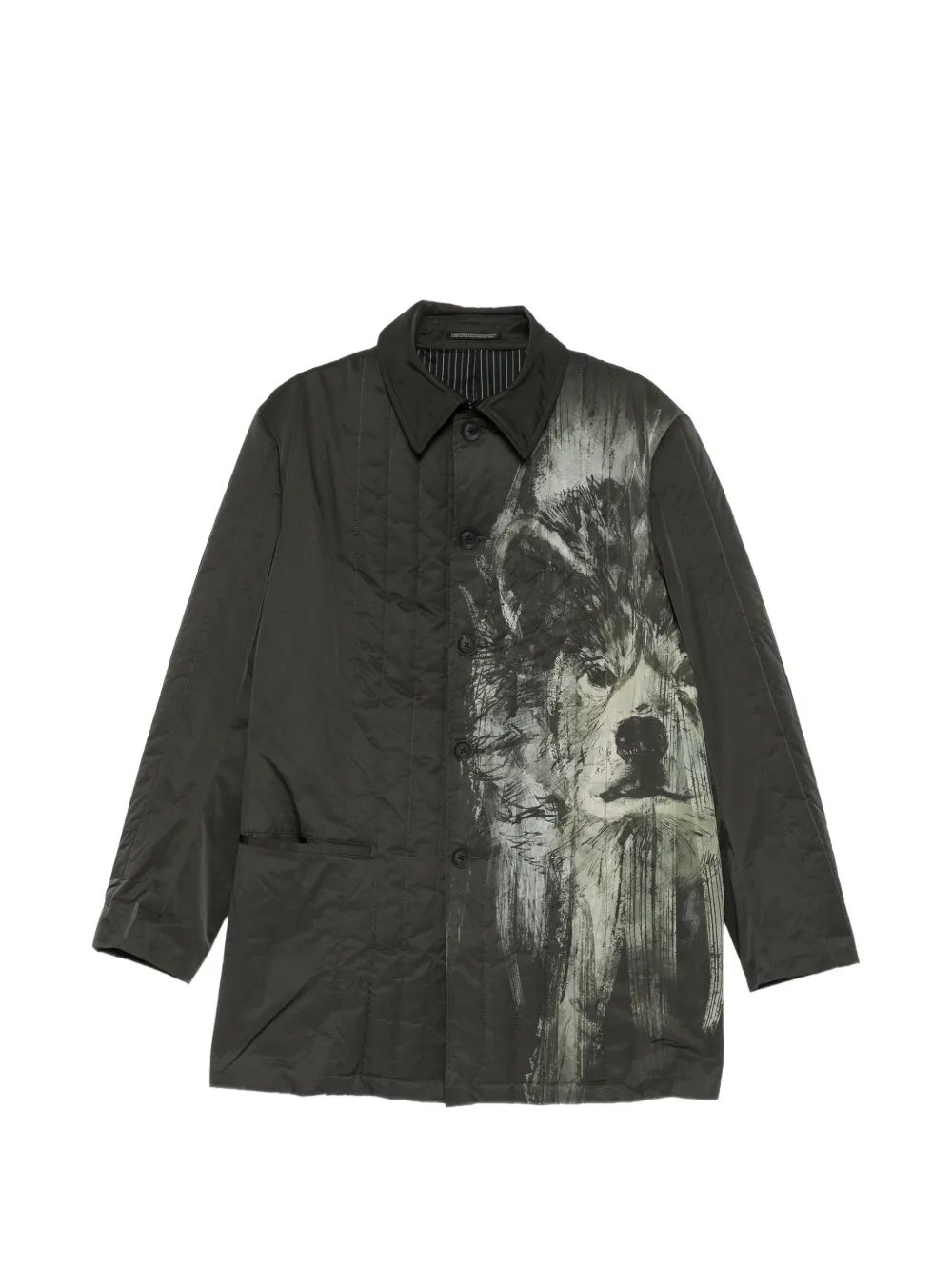 Yohji Yamamoto Wattierte Rin Jacke mit Print - Schwarz