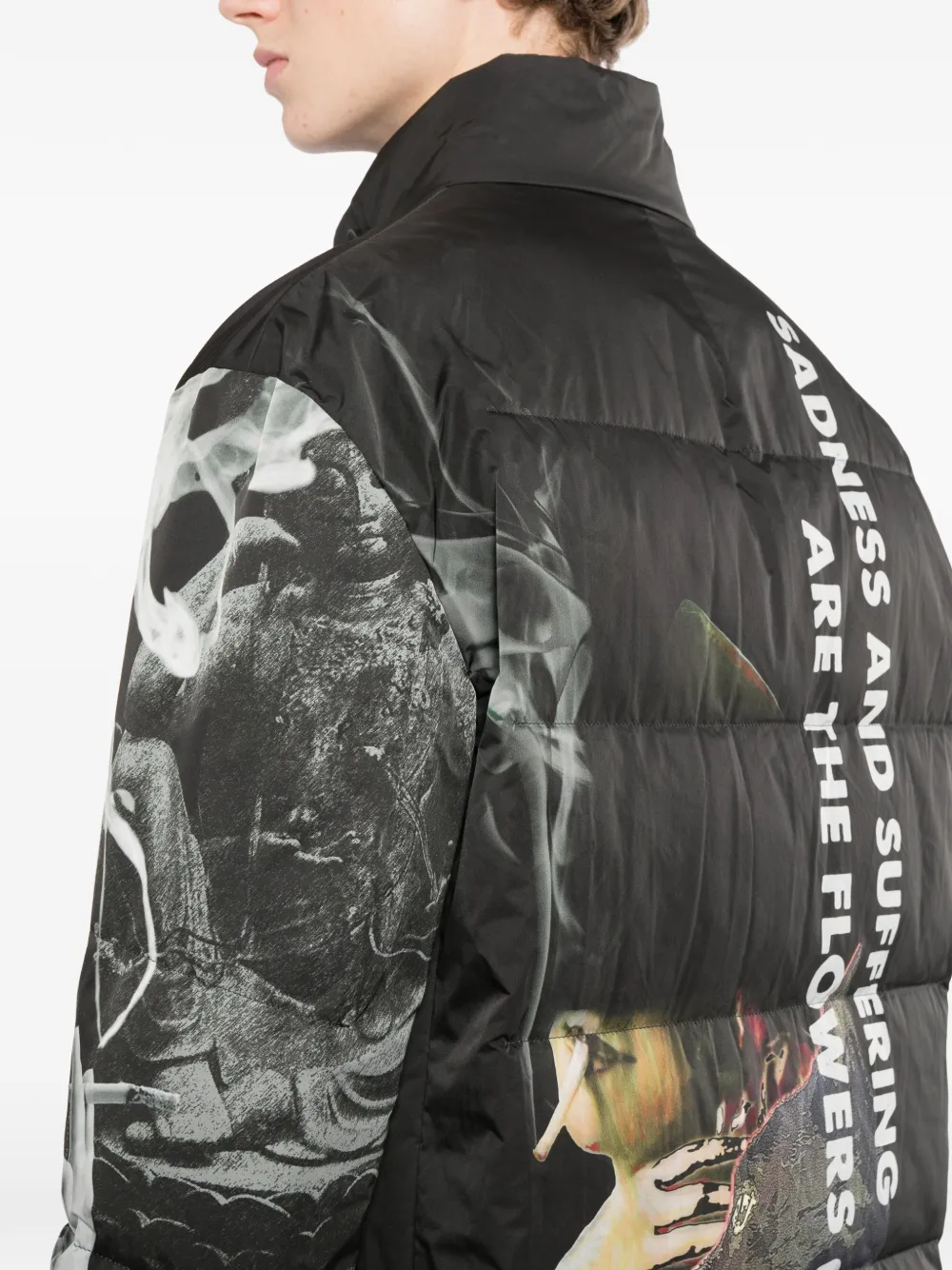 Yohji Yamamoto horizontal-padded graphic-print jacket Zwart