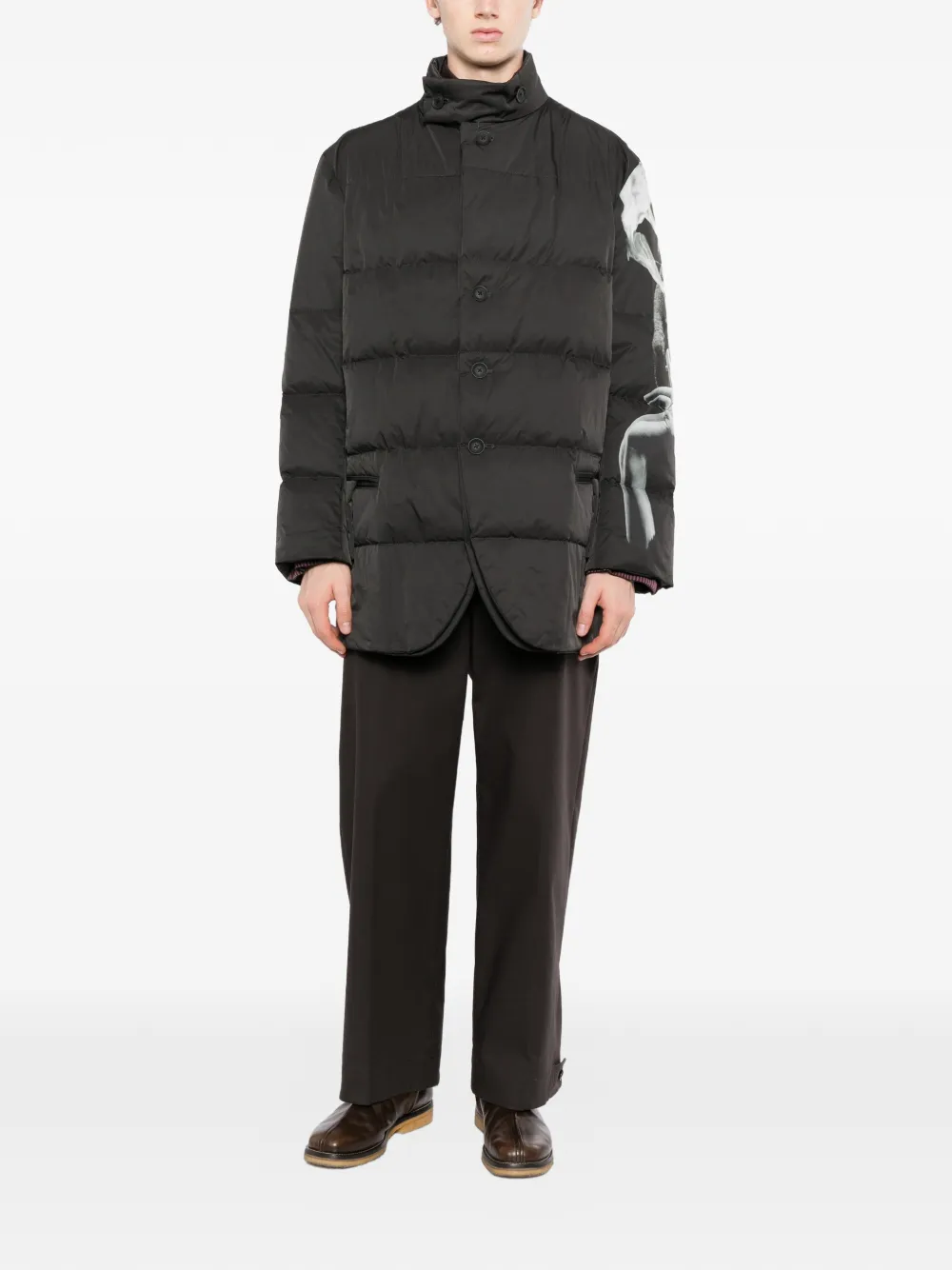 Yohji Yamamoto horizontal-padded graphic-print jacket Zwart