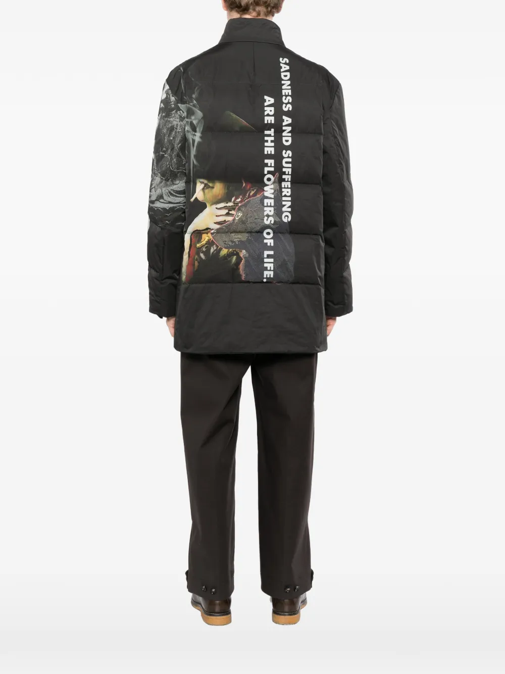 Yohji Yamamoto horizontal-padded graphic-print jacket Zwart
