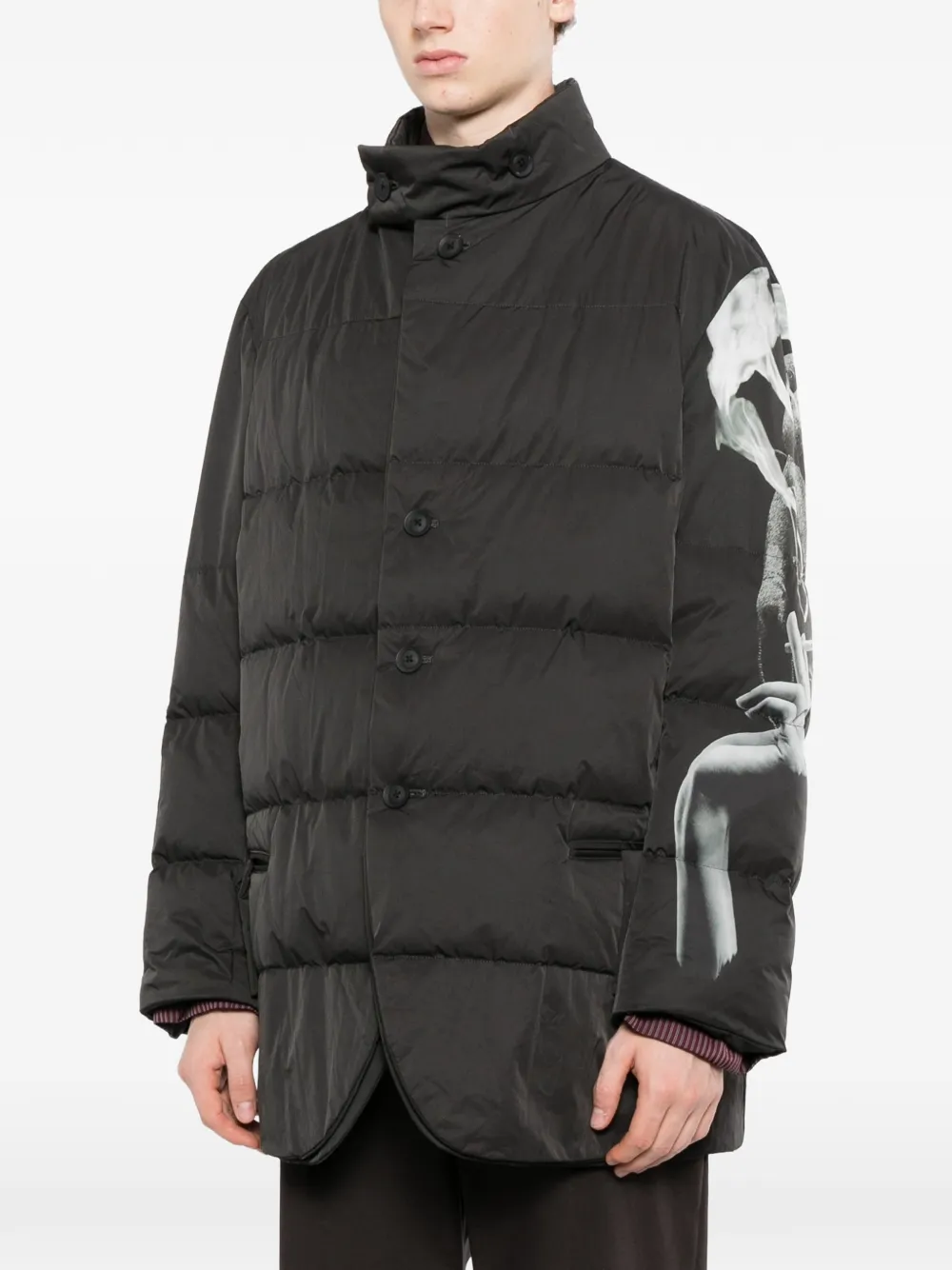 Yohji Yamamoto horizontal-padded graphic-print jacket Zwart