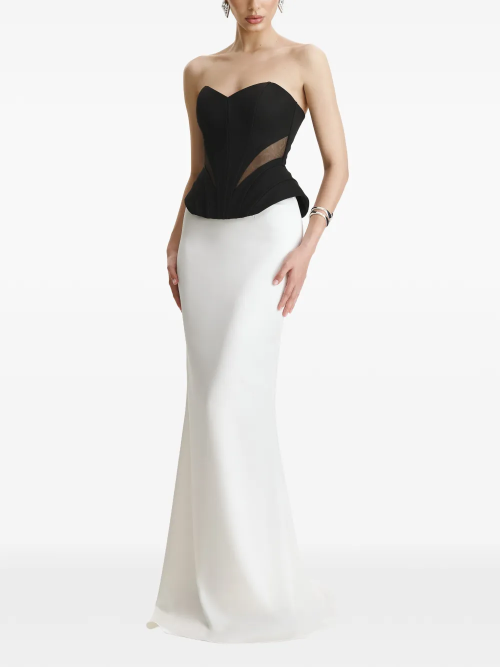 BENEDETTO tulle-panel peplum corset top Zwart