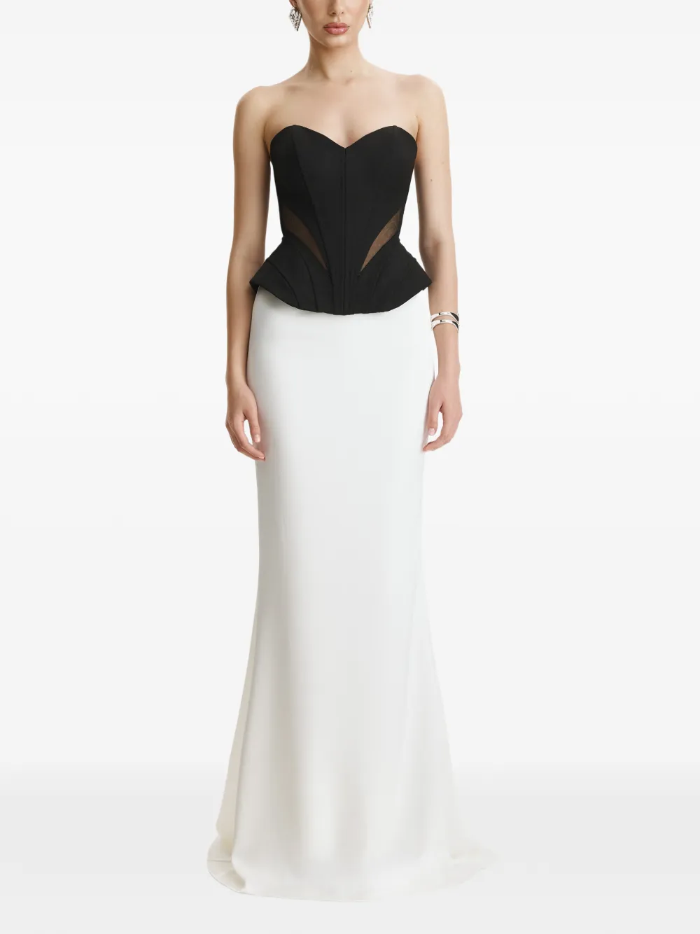 BENEDETTO tulle-panel peplum corset top Zwart