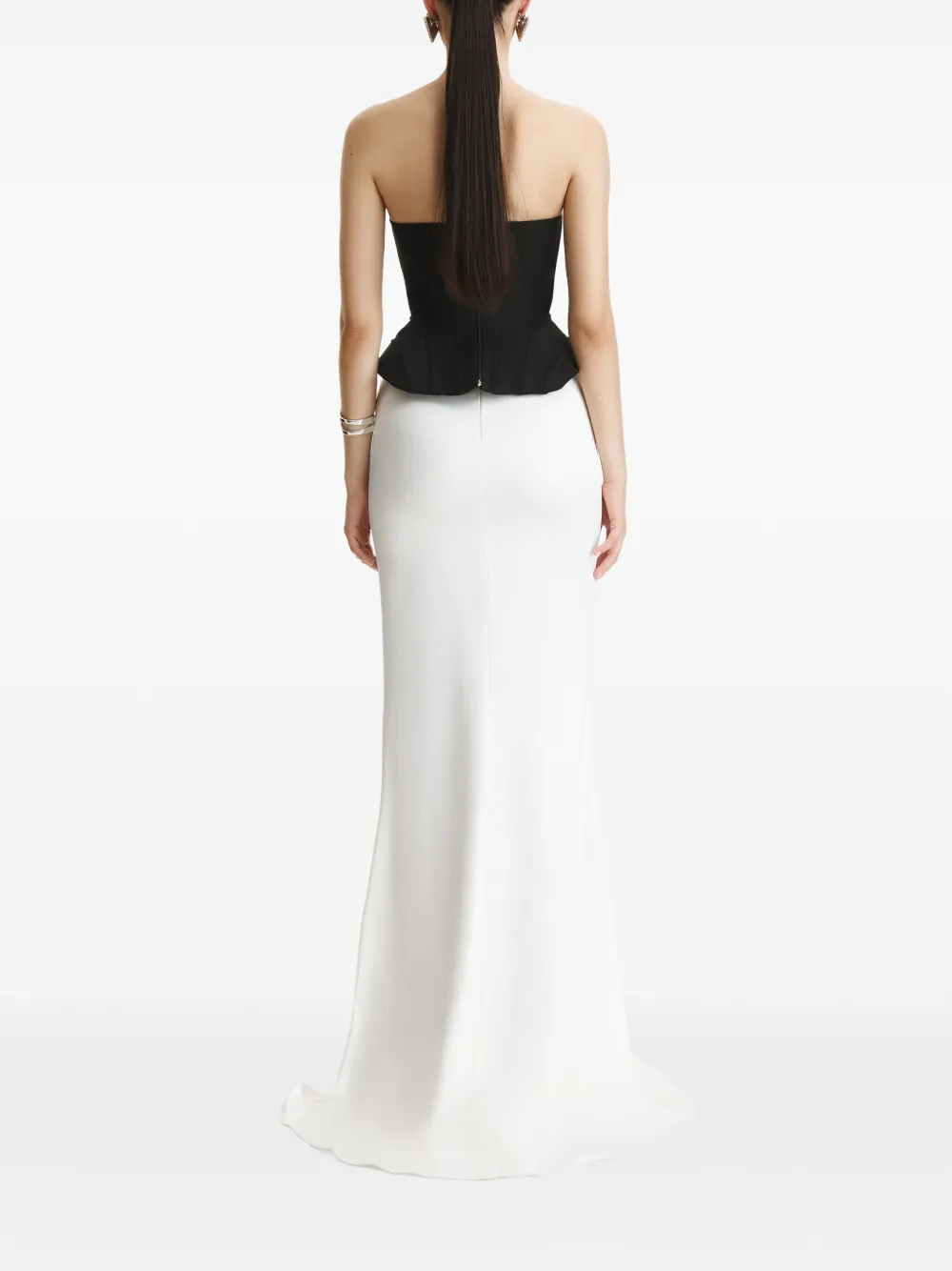 BENEDETTO tulle-panel peplum corset top Zwart