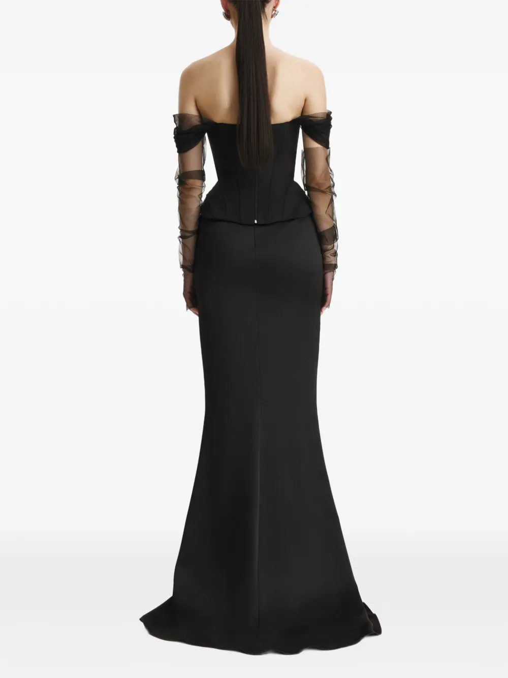 BENEDETTO tulle-sleeve corset top Zwart