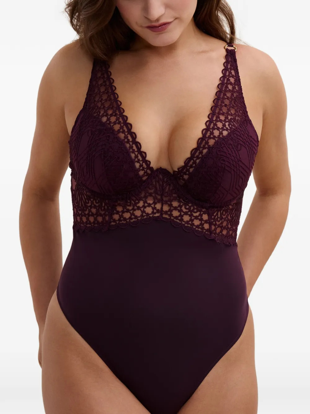 Aubade Eloge du Desir body met geborduurd kant Paars