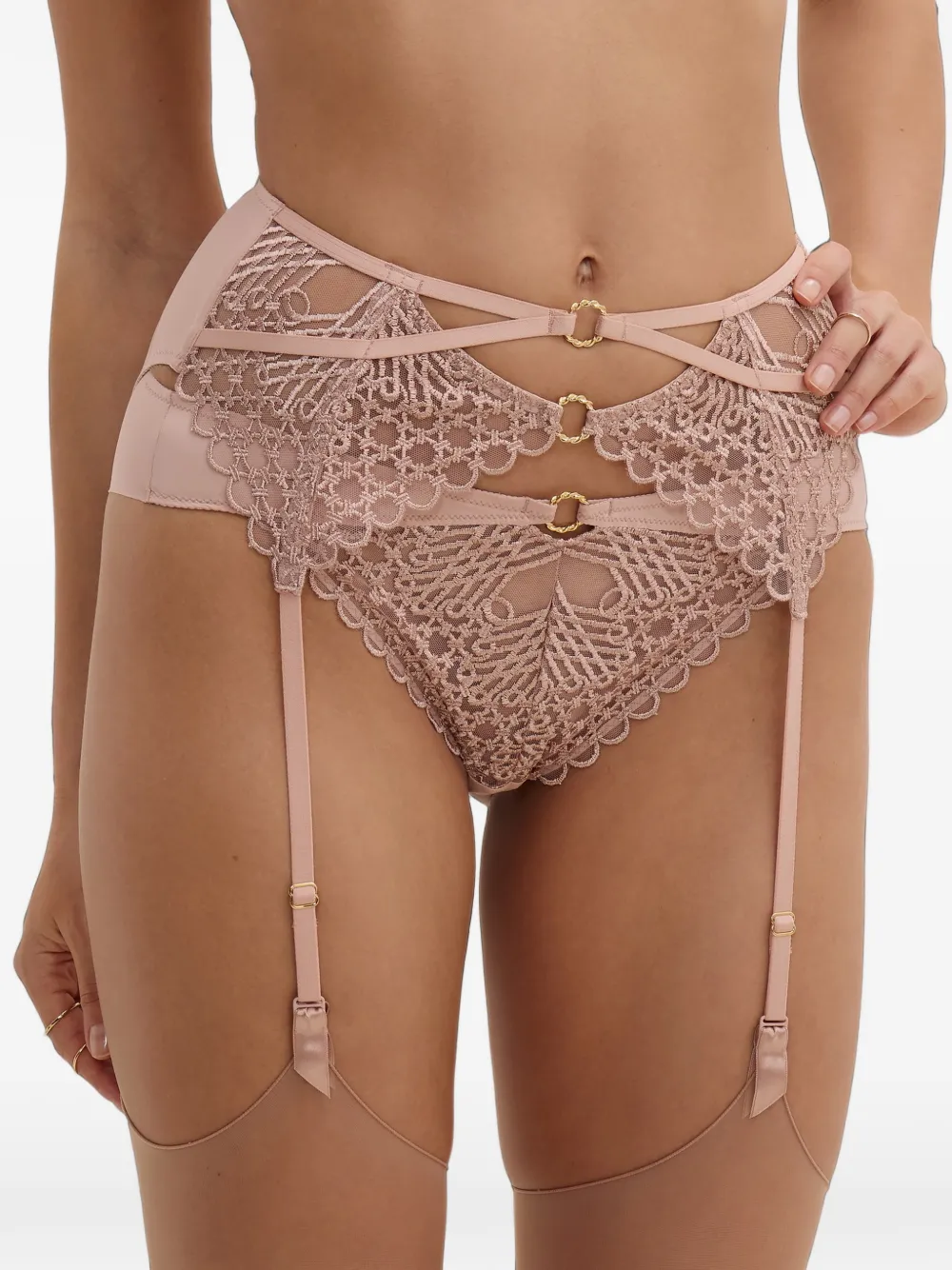 Aubade Eloge du Desir bretels met geborduurd kant Beige